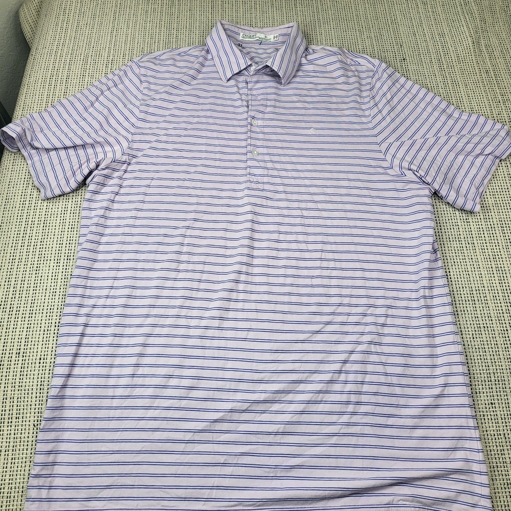 Criquet Polo‎ Shirt Mens XL Purple Stripe Jersey Knit Short Sleeve Golf Casual